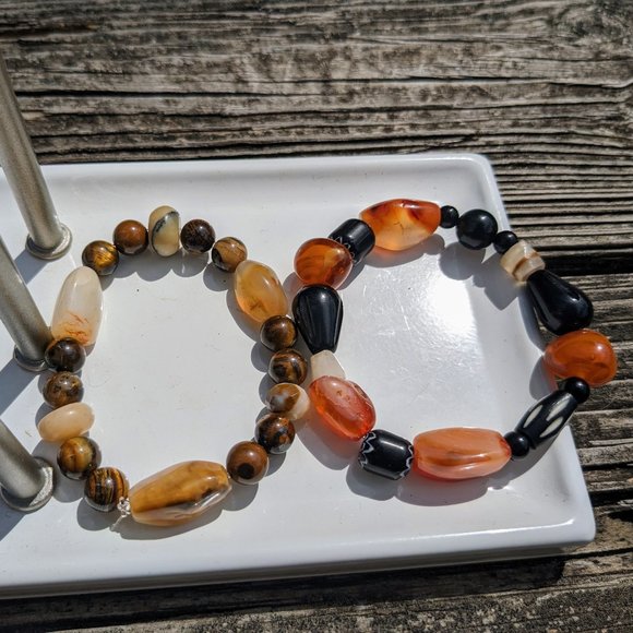 Tiger Eye Stone Glass Bead Stretch Bracelet Bundle - Picture 2 of 11